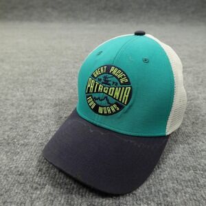 Patagonia Great Pacific Iron Works Hat Cap Snap Back Teal Navy Trucker Youth